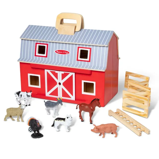 Melissa & Doug Fold & Go Barn Bauernhof Holz mit 7 Tieren