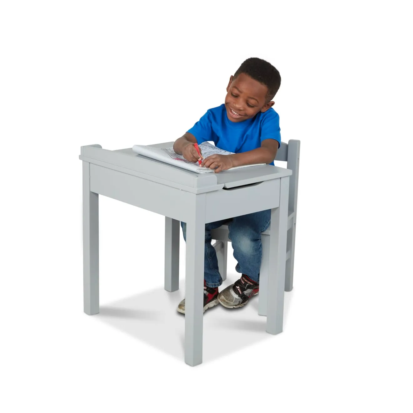 Melissa & Doug Lift-Top Desk Kinderschreibtisch mit Stuhl grau