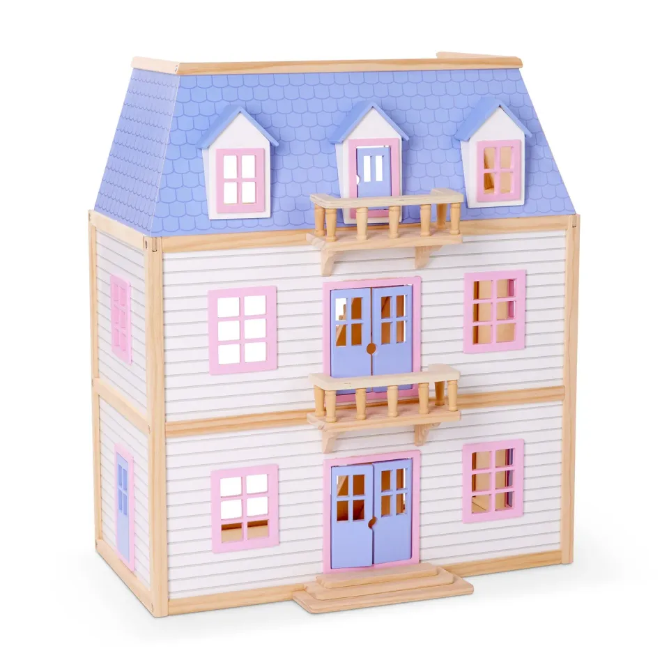 Melissa & Doug Puppenhaus Holz 3-stöckig mit Möbeln