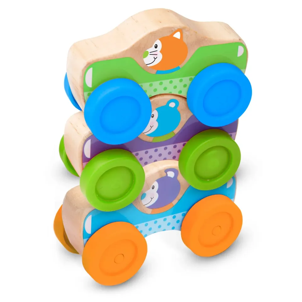 Melissa & Doug Stapelautos Holz 3 Tierautos stapelbar