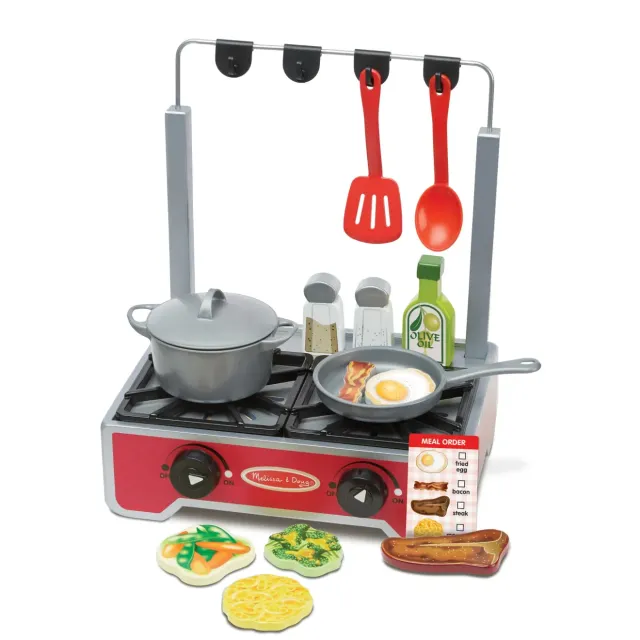Melissa & Doug Deluxe Cooktop Spielherd Holz 19-teilig wendbar