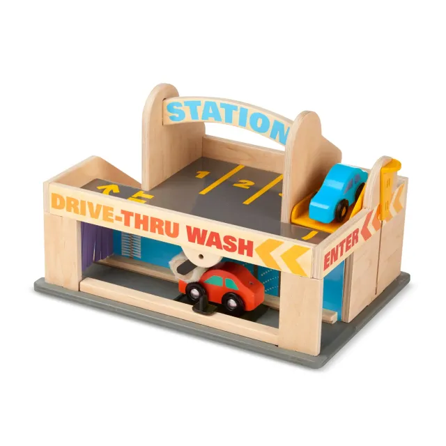 Melissa & Doug Service Station Parkhaus Holzspielzeug mit Autos