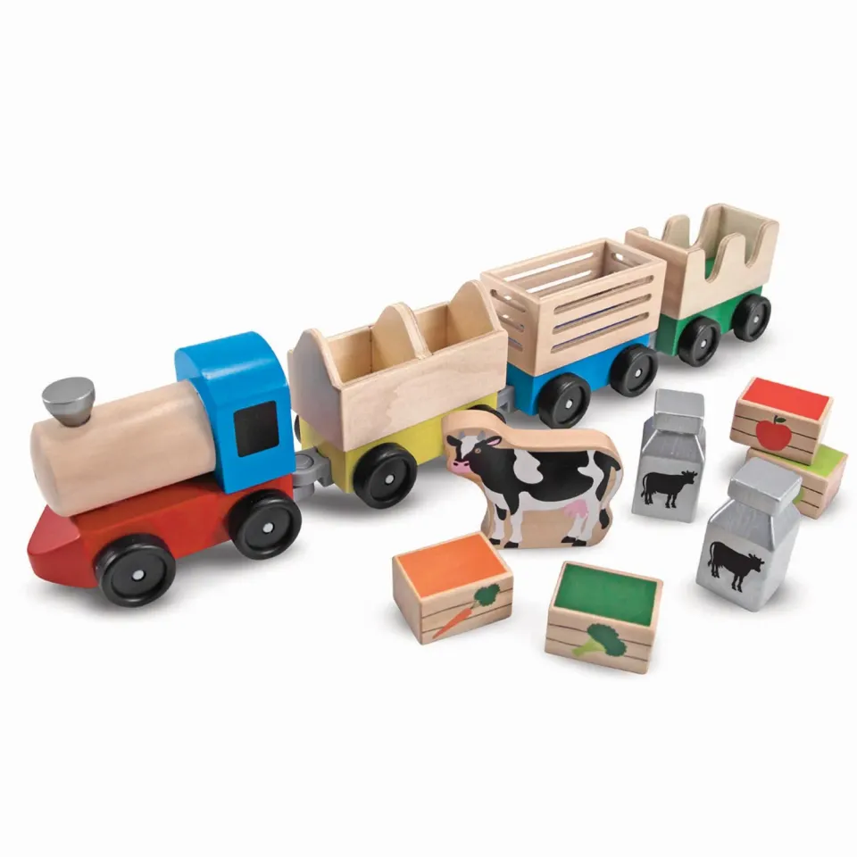 Melissa & Doug Bauernhof Holzeisenbahn Zug 3 Wagen Holz