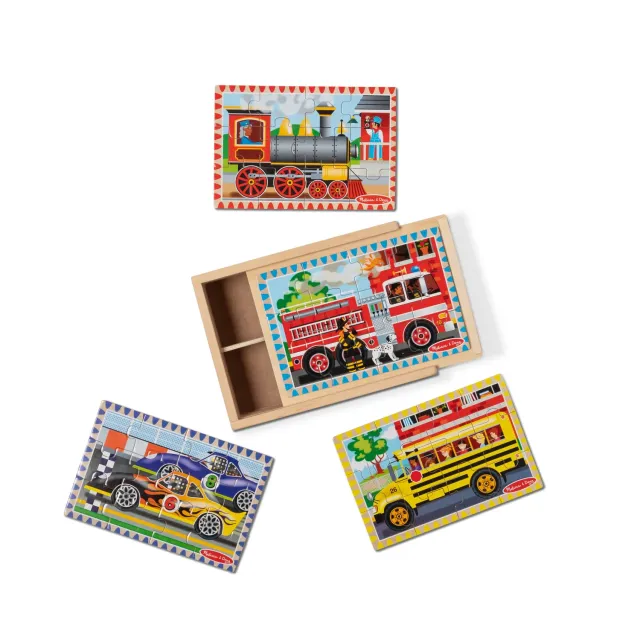 Melissa & Doug Vehicles Holzpuzzle-Box 4x12 Teile Fahrzeuge