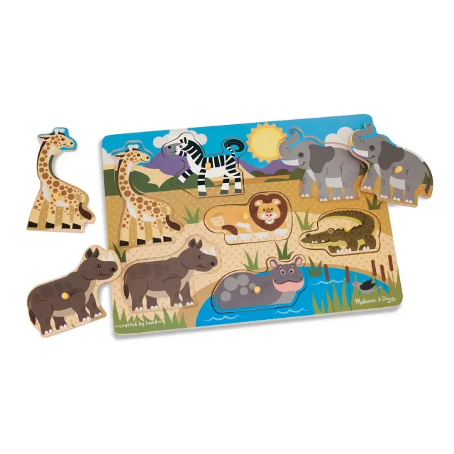 Melissa & Doug Safari Steckpuzzle Holz 7 Teile Tiere
