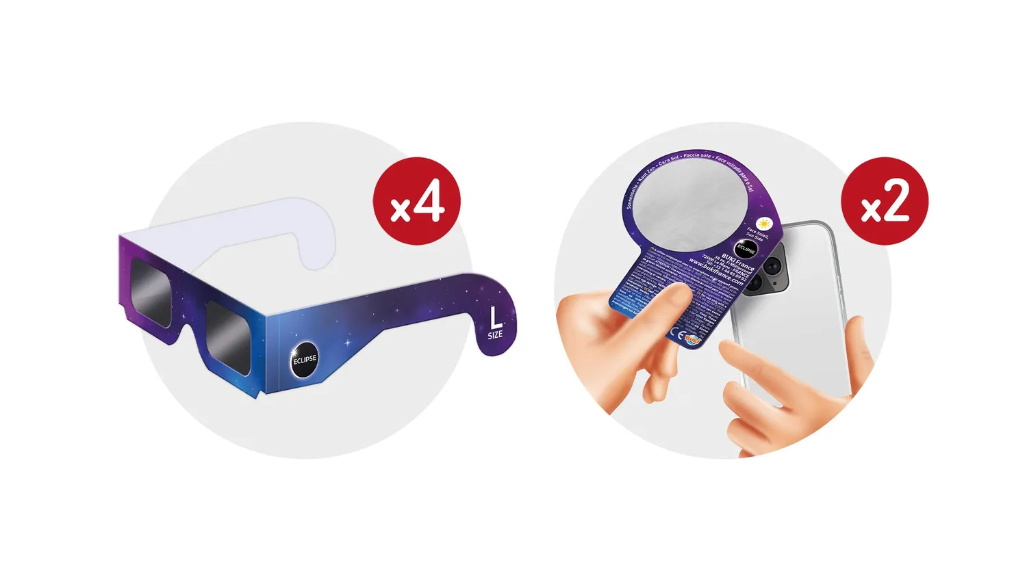 Buki Sonnenfinsternis-Brille Family Pack 4 Brillen + Filter