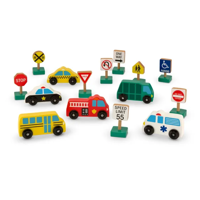 Melissa & Doug Fahrzeuge Verkehrszeichen Holzspielzeug 15-tlg ab 3 J