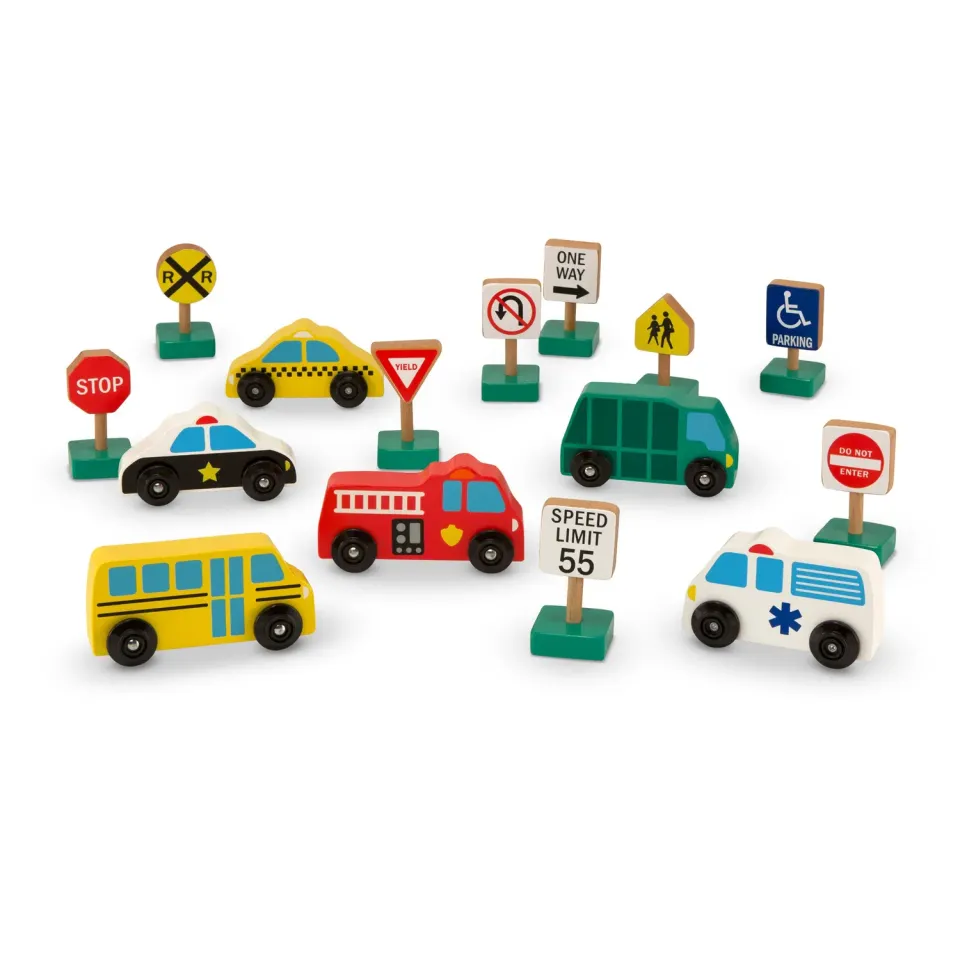 Melissa & Doug Fahrzeuge Verkehrszeichen Holzspielzeug 15-tlg ab 3 J