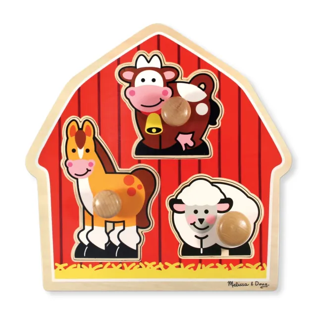 Melissa & Doug Barnyard Knopfpuzzle Holz 3 Teile Bauernhof