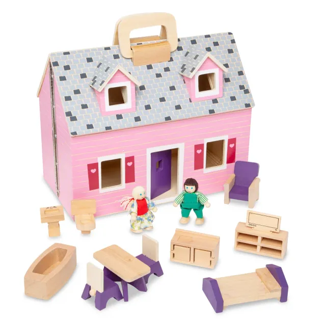 Melissa & Doug Fold Go Puppenhaus Holz klappbar mit Möbeln