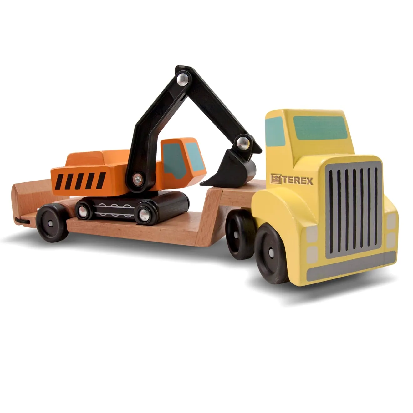 Melissa & Doug Trailer Excavator Holzfahrzeug-Set 3-teilig