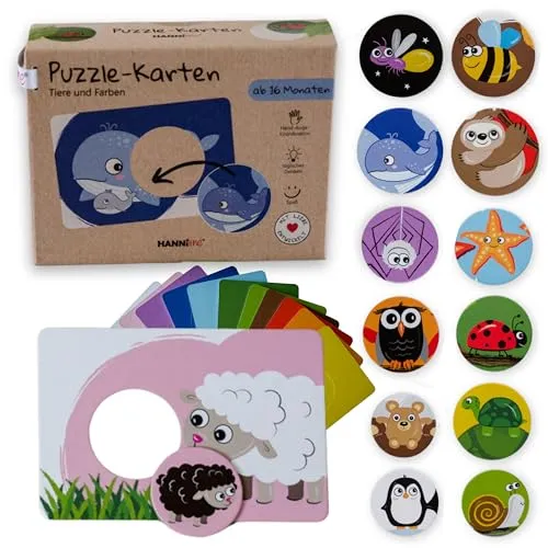 HANNIline Puzzle-Karten Tierpuzzle 13-teilig Farben lernen ab 16 Monaten