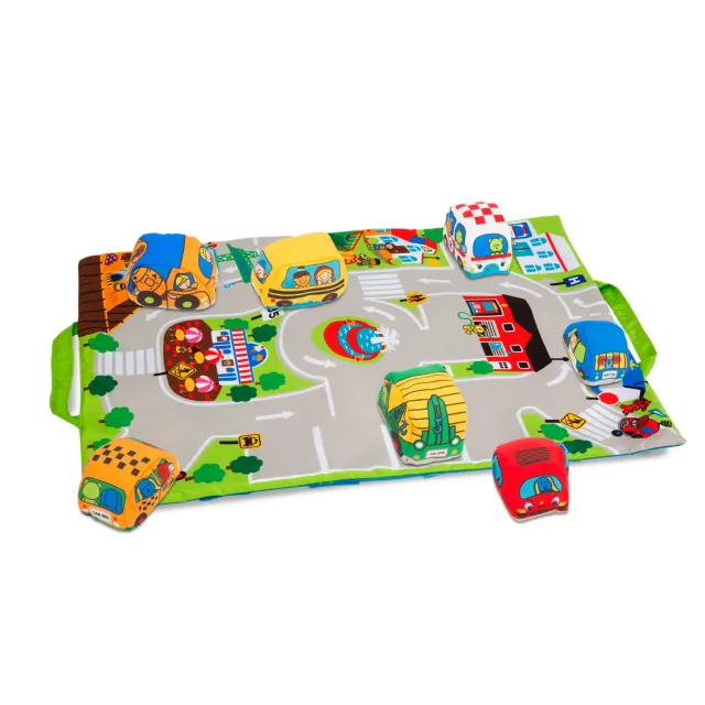 Melissa & Doug Take-Along Town Spielmatte mit 9 Fahrzeugen