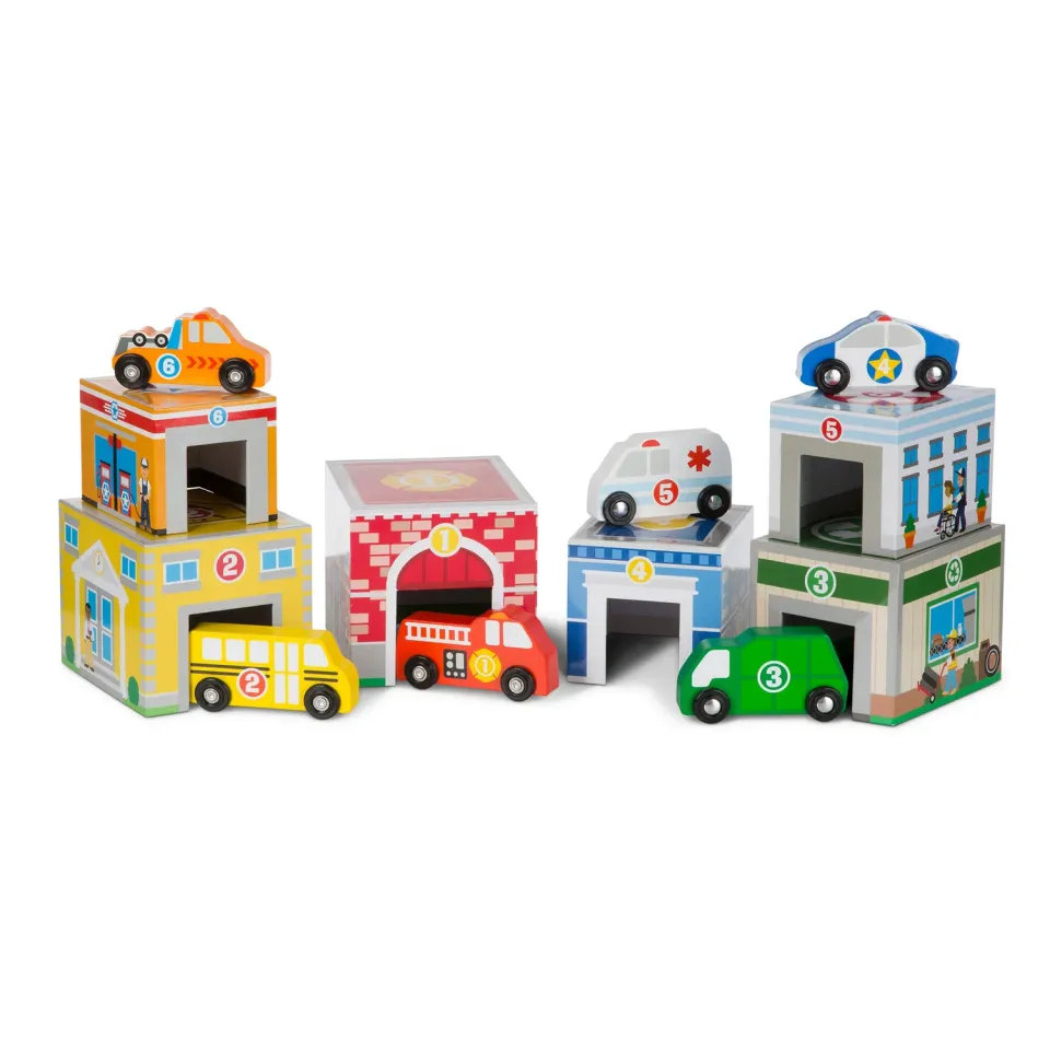 Melissa & Doug Nesting Sorting Buildings Vehicles Stapelspiel Holz