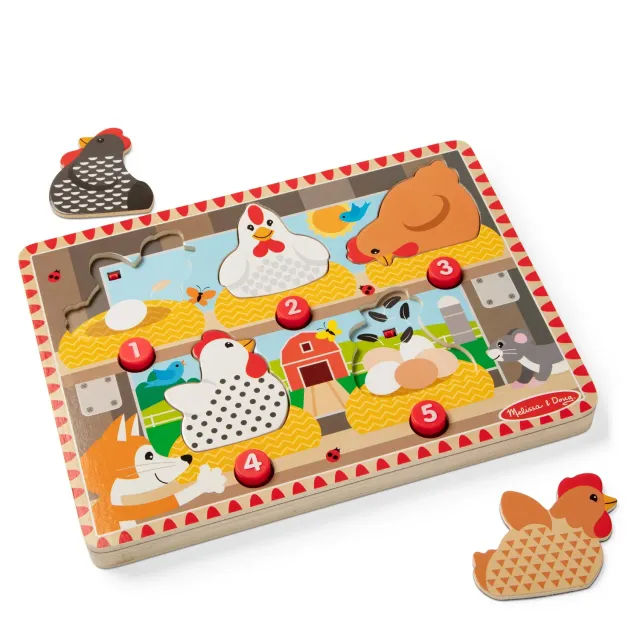 Melissa & Doug Happy Hens Push Pop Puzzle Hühner Holz