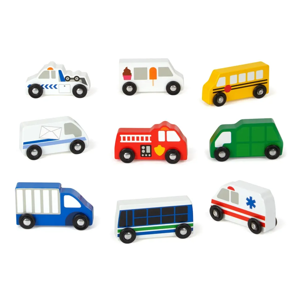 Melissa & Doug Town Vehicles Holzfahrzeuge Set 9-teilig