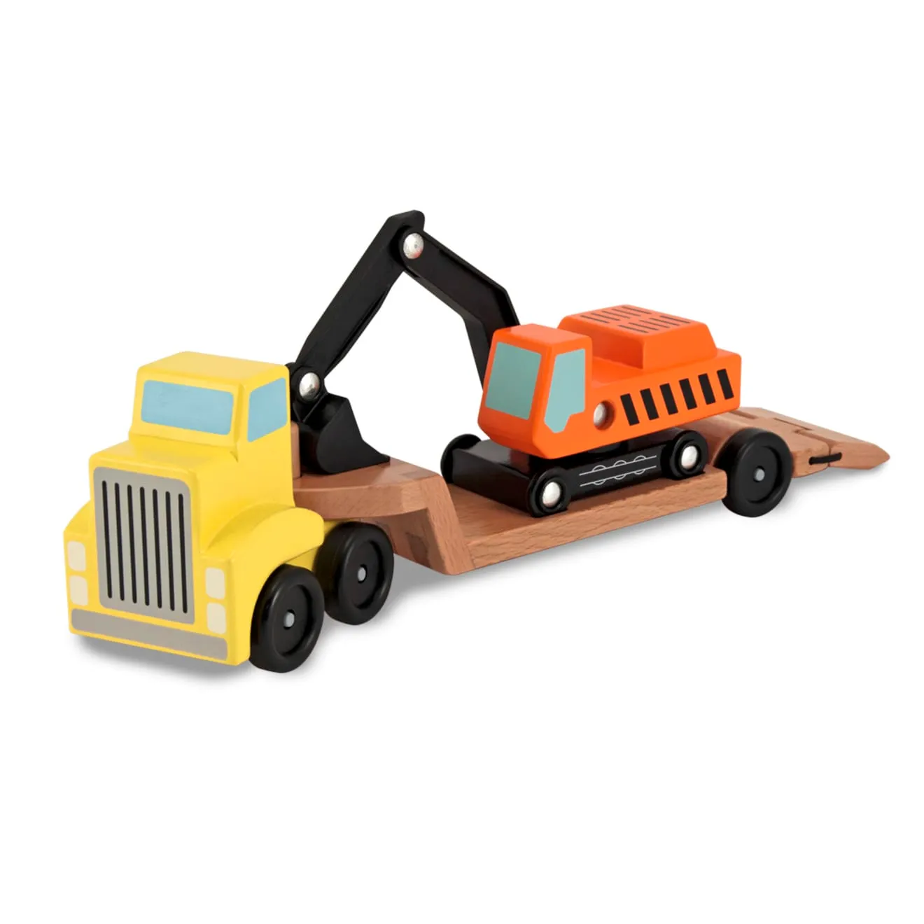 Melissa & Doug Trailer Excavator Holzfahrzeug-Set 3-teilig