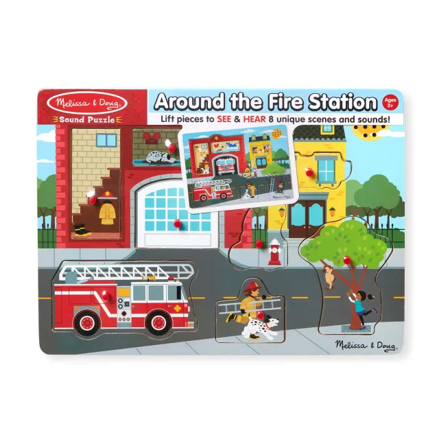 Melissa & Doug Feuerwehr Soundpuzzle Holz 8 Teile Geräusche