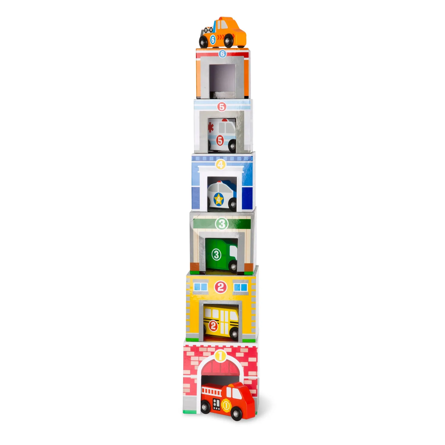 Melissa & Doug Nesting Sorting Buildings Vehicles Stapelspiel Holz