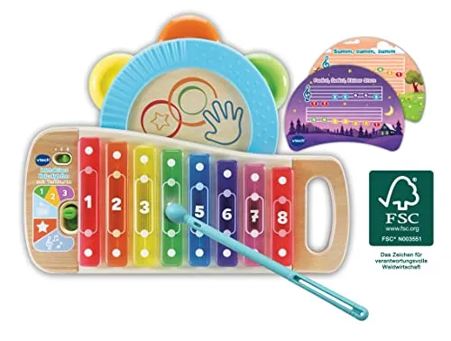 VTech Holz-Xylofon Tamburin Musikspielzeug 8 Klangstäbe