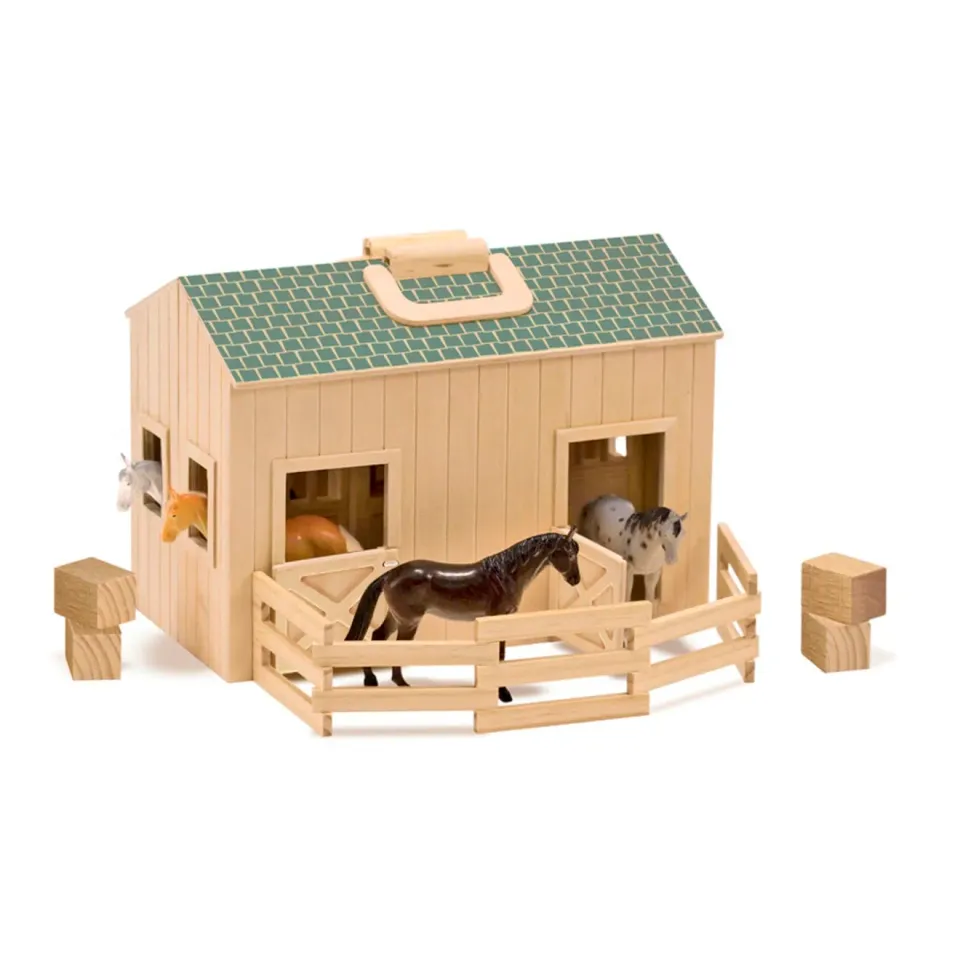 Melissa & Doug Fold & Go Stable Pferdestall Holz 4 Pferde