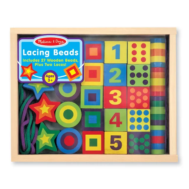 Melissa & Doug Lacing Beads Fädelperlen 27 Stück Holz