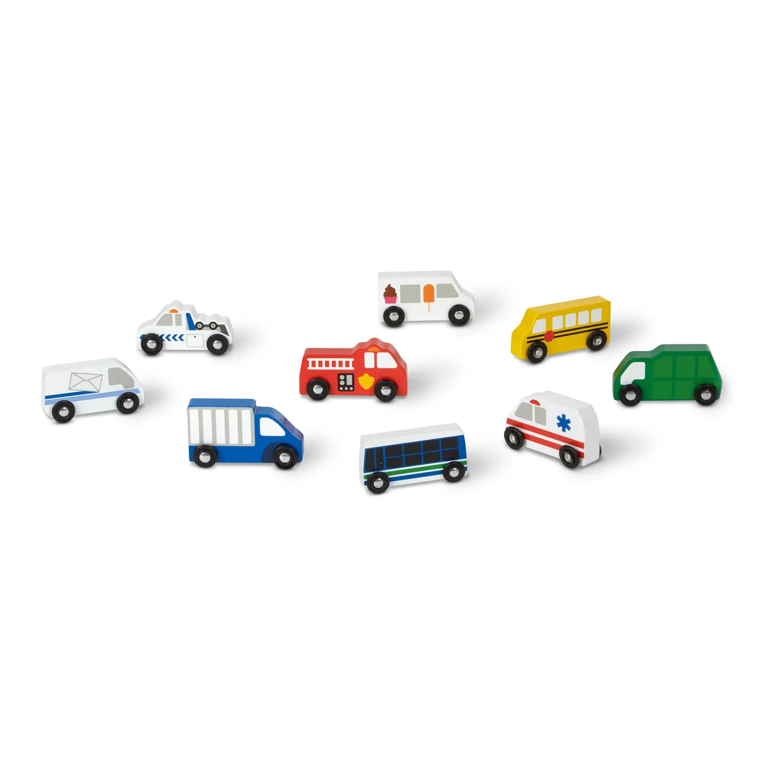 Melissa & Doug Town Vehicles Holzfahrzeuge Set 9-teilig