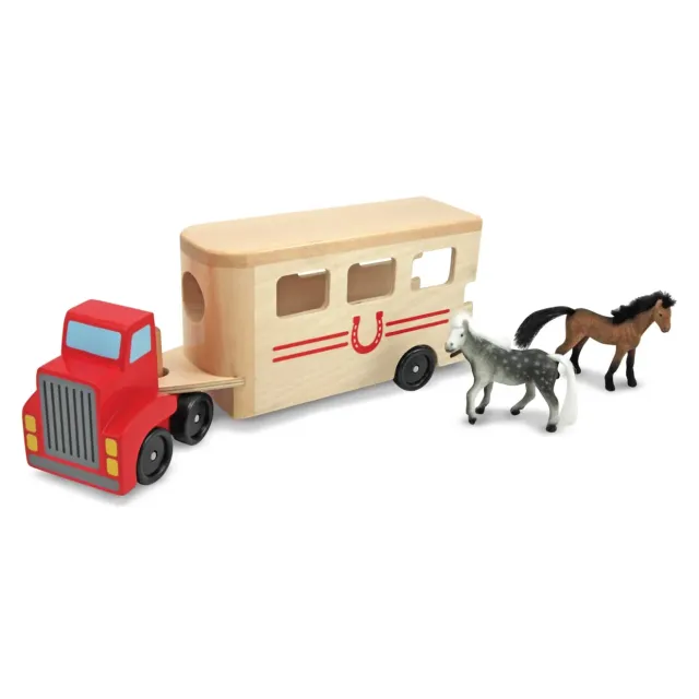 Melissa & Doug Pferdetransporter Holzspielzeug mit 2 Pferden