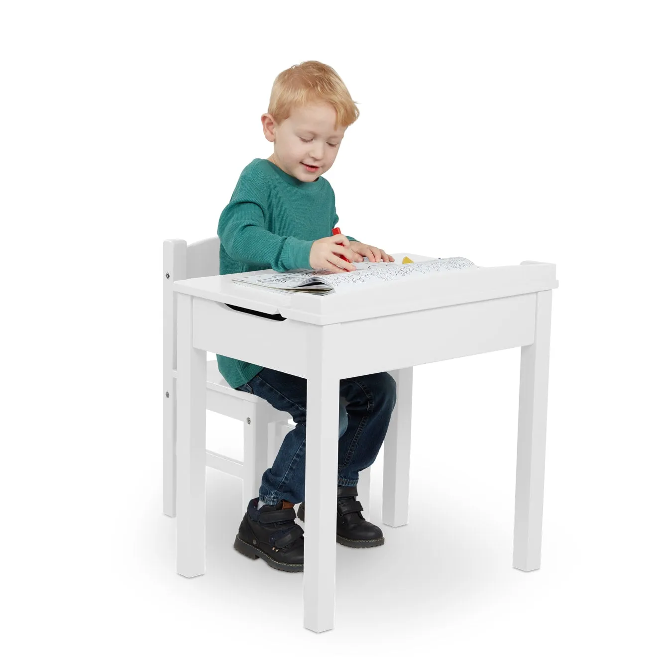 Melissa and Doug Lift-Top Kinderschreibtisch mit Stuhl Weiß mit Stauraum