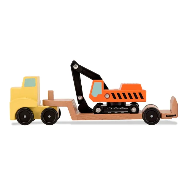 Melissa & Doug Trailer Excavator Holzfahrzeug-Set 3-teilig