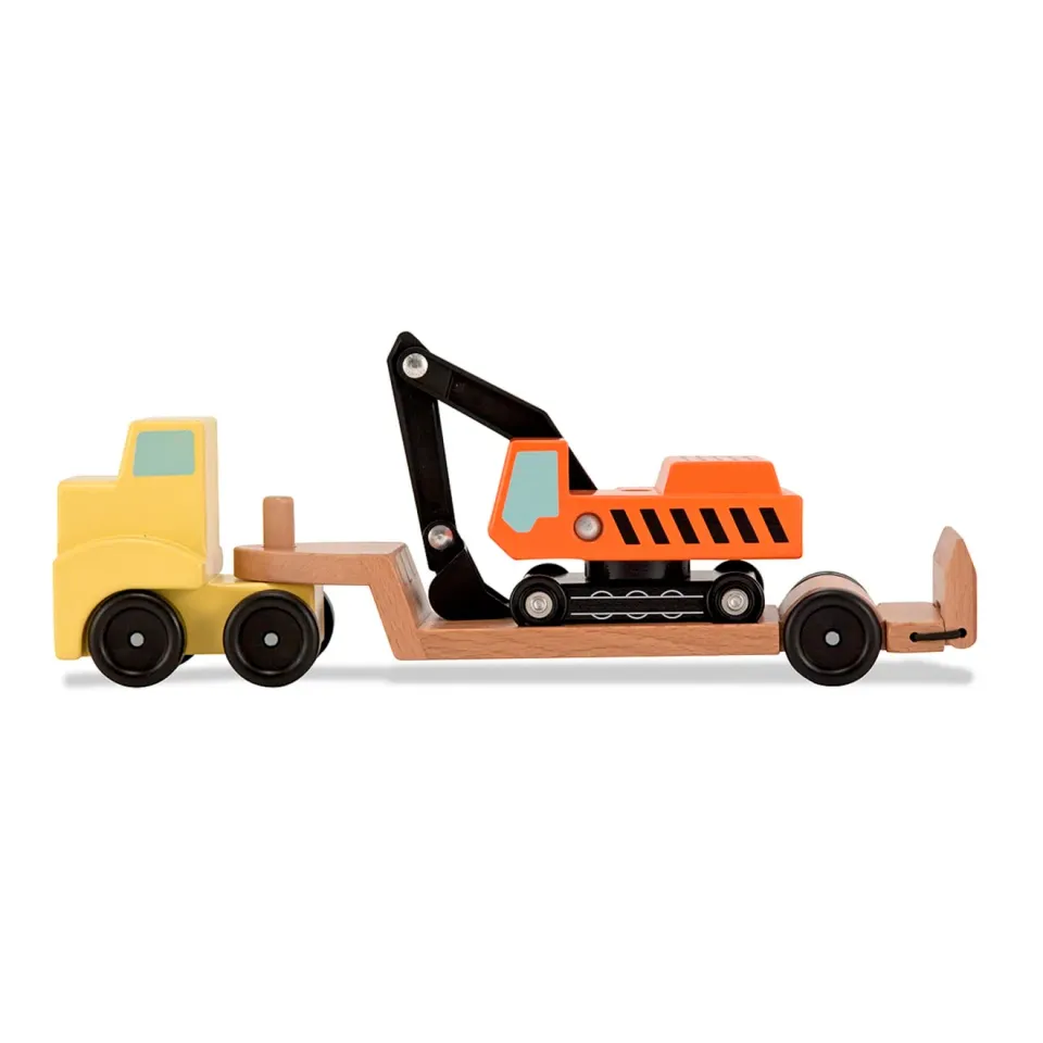 Melissa & Doug Trailer Excavator Holzfahrzeug-Set 3-teilig
