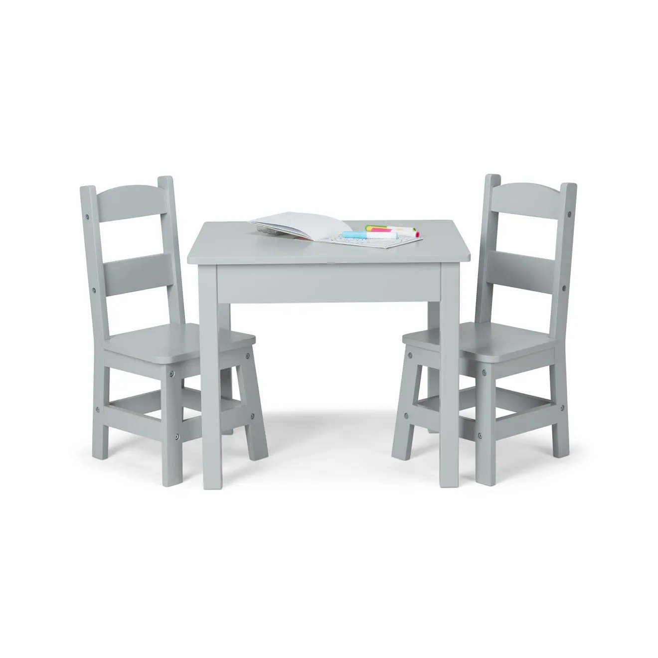 Melissa & Doug Holztisch mit 2 Stühlen Kindertisch Grau Holz