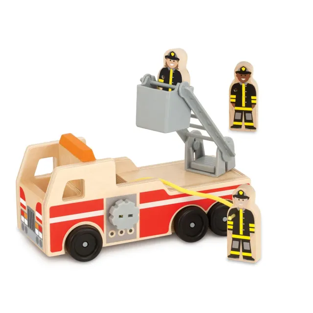 Melissa & Doug Classic Fire Truck Holz-Feuerwehr Set 4-teilig