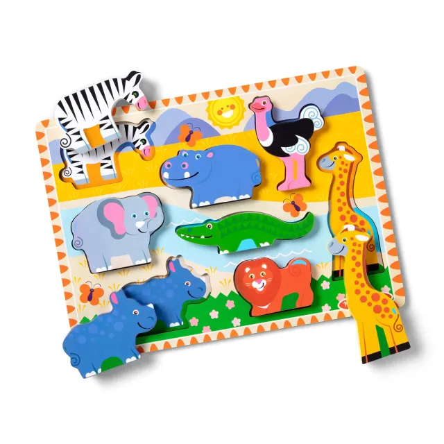 Melissa & Doug Safari Chunky Puzzle Holzpuzzle 8 Teile Tiere